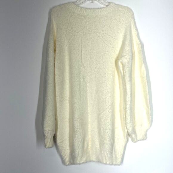 Long Soft Sweater Womens Small Cream Ivory Cozy Modest Tunic Pullover Fuzzy - Picture 3 of 7